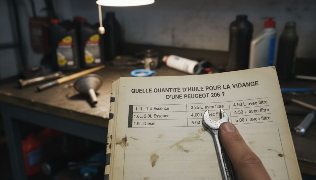 Quelle quantité d'huile pour la vidange d'une peugeot 206